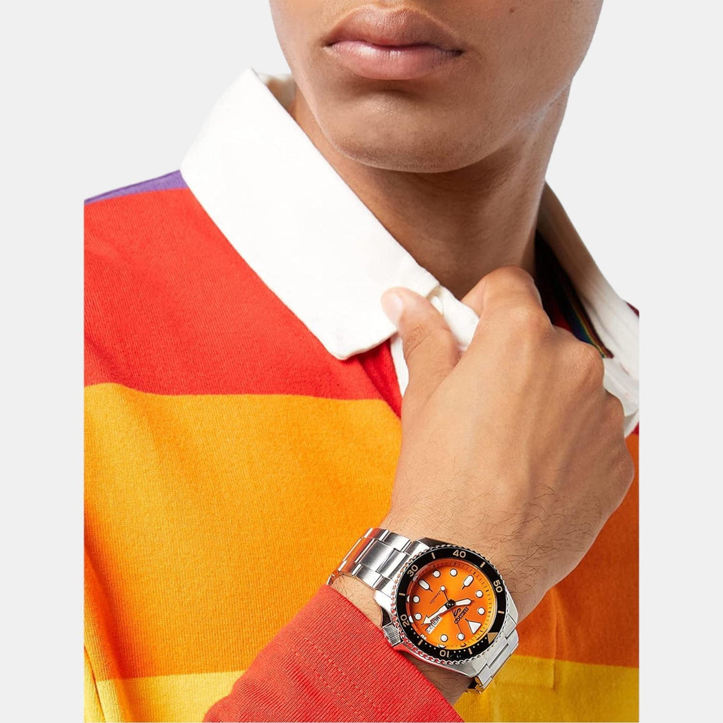 Seiko 5 Sports Automatic Orange Dial Silver Steel Strap Watch For Men - SRPD59K1 Buy Now By Seiko
