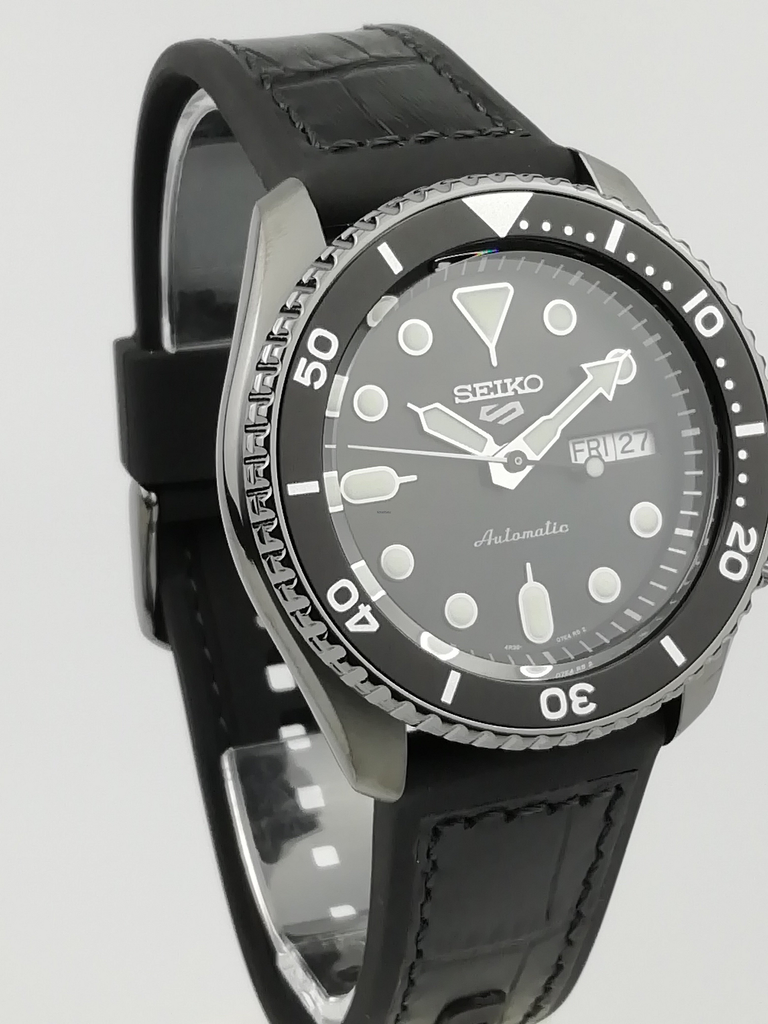 Seiko 5 Sport Automatic Black Dial Black Silicone Strap Watch For Men - SRPD65K3