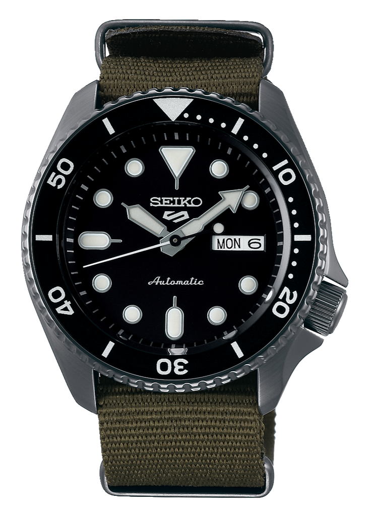 Seiko 5 Sport Automatic Black Dial Green Nylon Strap Watch For Men - SRPD65K4 Buy Now By Seiko