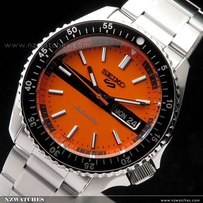 Seiko 5 Sports Double Hurricane Retro Orange Dial Silver Steel Strap Watch For Men - SRPK11K1 Buy Now By Seiko