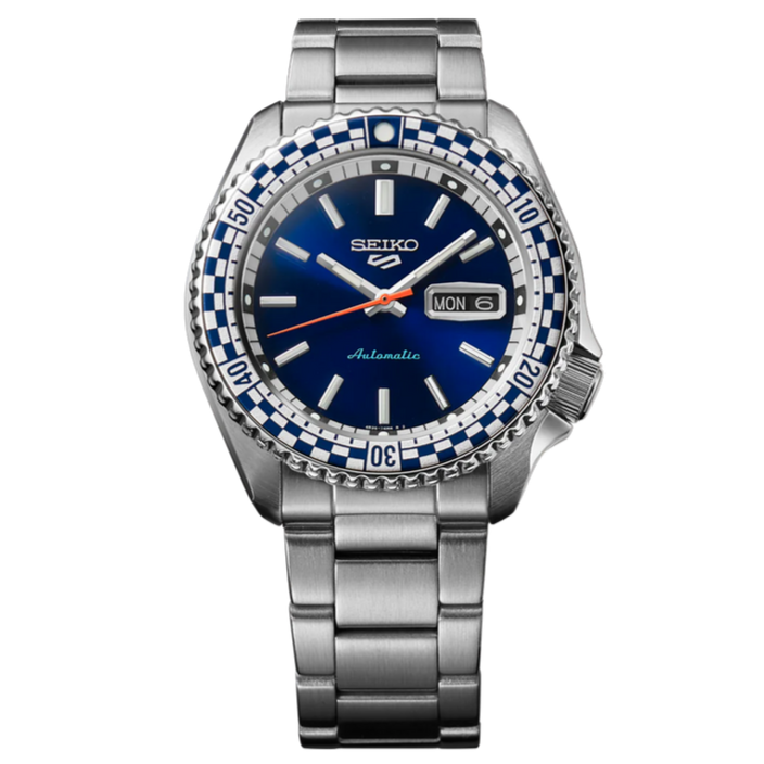 Seiko 5 Sports Petrol Blue Checker Flag Special Edition Blue Dial Silver Steel Strap Watch For Men - SRPK65K1 Buy Now By Seiko