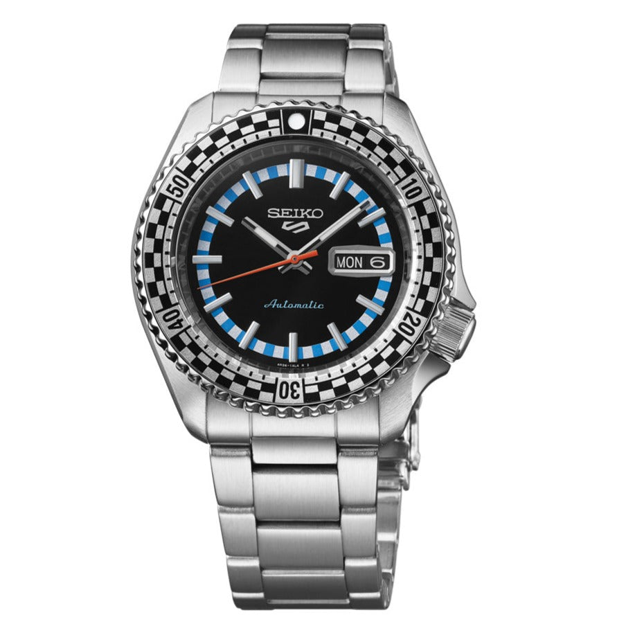 Seiko 5 Sports Checker Flag Special Edition Black Dial Silver Steel Strap Watch For Men - SRPK67K1 Buy Now By Seiko