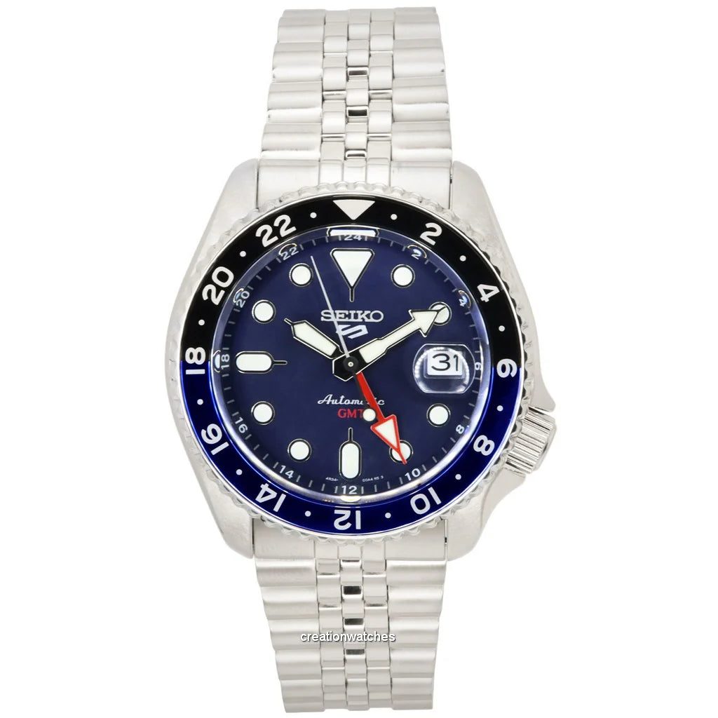 Seiko 5 Sports GMT SKX Automatic Blueberry Dial Silver Steel Strap Watch For Men - SSK003K1 Buy Now By Seiko