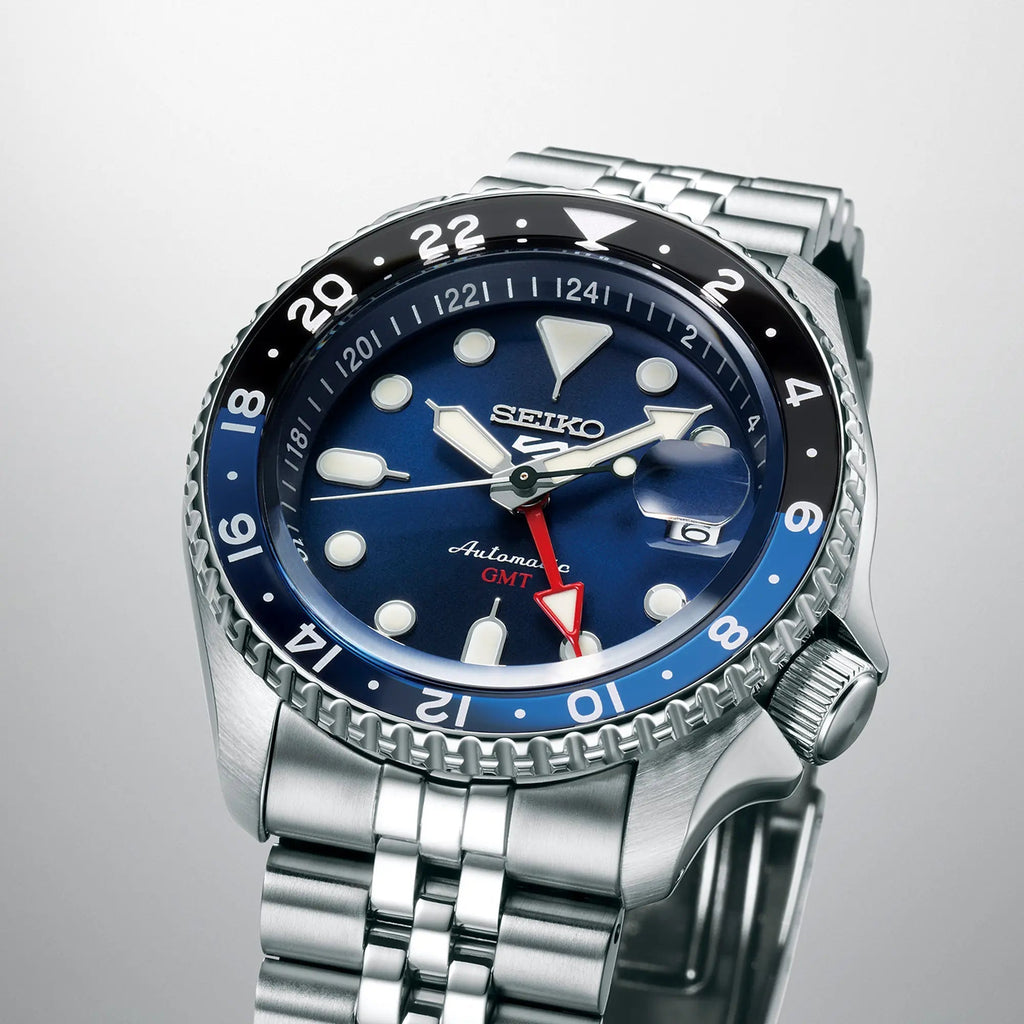 Seiko 5 Sports GMT SKX Automatic Blueberry Dial Silver Steel Strap Watch For Men - SSK003K1 Buy Now By Seiko