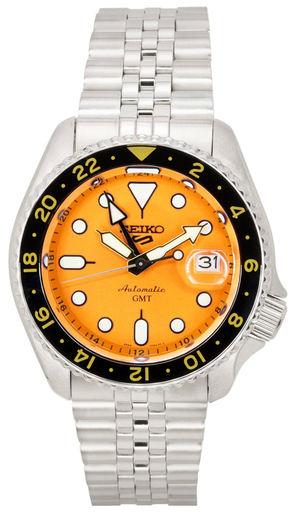Seiko 5 Sports GMT Automatic Orange Dial Silver Steel Strap Watch For Men - SSK005K1 Buy Now By Seiko