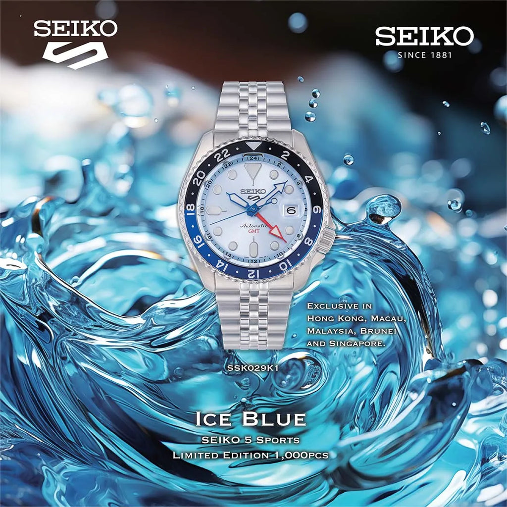 Seiko 5 Sports Automatic GMT SKX Sports Style Asia Exclusive Limited Edition Ice Blue Dial Silver Steel Strap Watch For Men - SSK029K1 Buy Now By Seiko