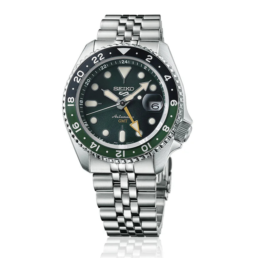 Seiko 5 Sports SKX GMT Automatic Green Dial Silver Steel Strap Watch For Men - SSK035K1 Buy Now By Seiko