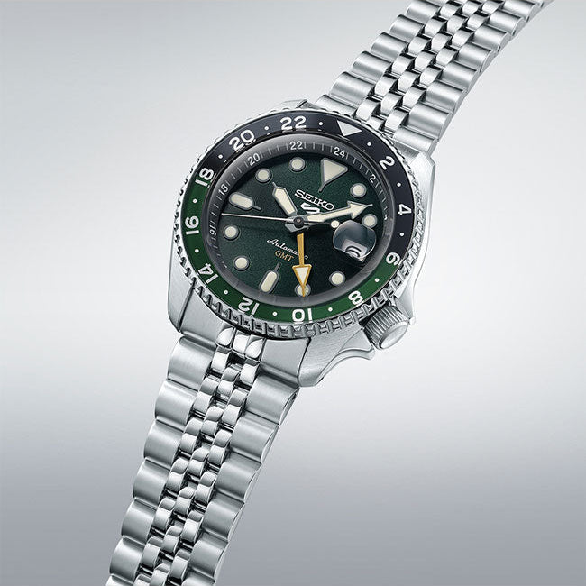 Seiko 5 Sports SKX GMT Automatic Green Dial Silver Steel Strap Watch For Men - SSK035K1 Buy Now By Seiko