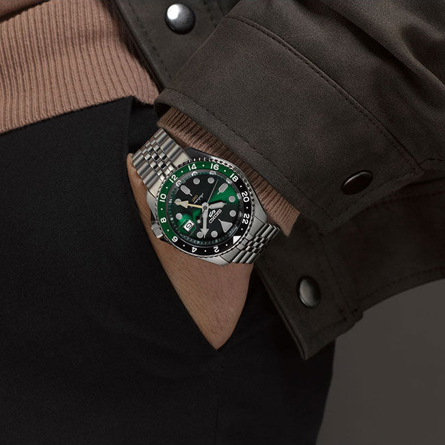 Seiko 5 Sports SKX GMT Automatic Green Dial Silver Steel Strap Watch For Men - SSK035K1 Buy Now By Seiko