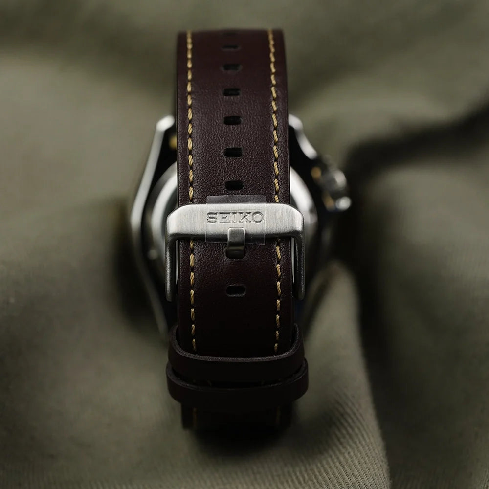 Seiko 5 Sports SKX GMT Automatic Mocha Black Dial Brown Leather Strap Watch For Men - SSK036K1