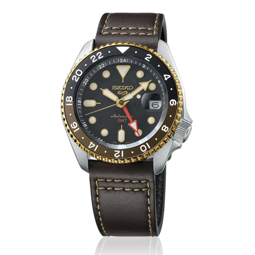 Seiko 5 Sports SKX GMT Automatic Mocha Black Dial Brown Leather Strap Watch For Men - SSK036K1 Buy Now By Seiko