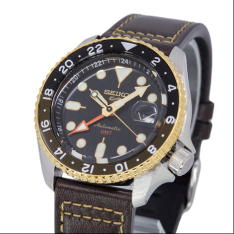 Seiko 5 Sports SKX GMT Automatic Mocha Black Dial Brown Leather Strap Watch For Men - SSK036K1 Buy Now By Seiko
