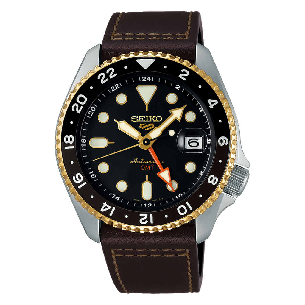 Seiko 5 Sports SKX GMT Automatic Mocha Black Dial Brown Leather Strap Watch For Men - SSK036K1 Buy Now By Seiko