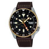 Seiko 5 Sports SKX GMT Automatic Mocha Black Dial Brown Leather Strap Watch For Men - SSK036K1 Buy Now By Seiko