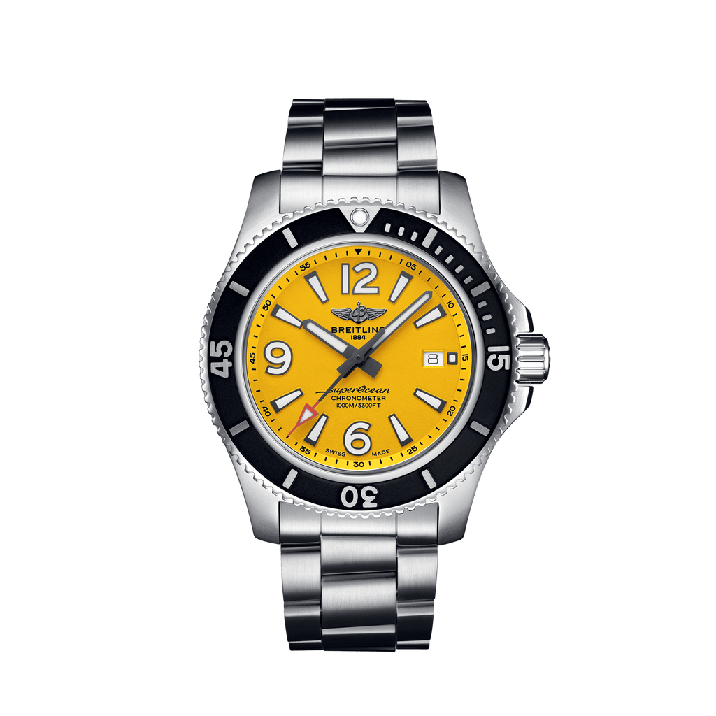 Breitling Superocean Automatic 44mm Yellow Dial Silver Steel Strap Watch for Men - A17375211/1A1 Buy Now By Breitling