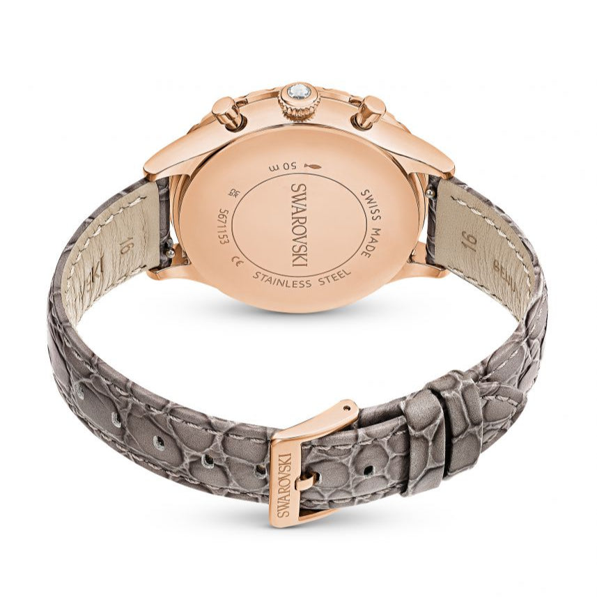 Swarovski Octea Chrono Grey Dial Grey Leather Strap Watch for Women - 5671153 Buy Now By Swarovski