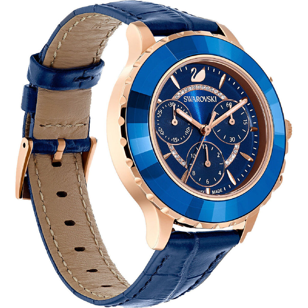 Swarovski Octea Lux Chrono Blue Dial Blue Leather Strap Watch for Women - 5563480 Buy Now By Swarovski