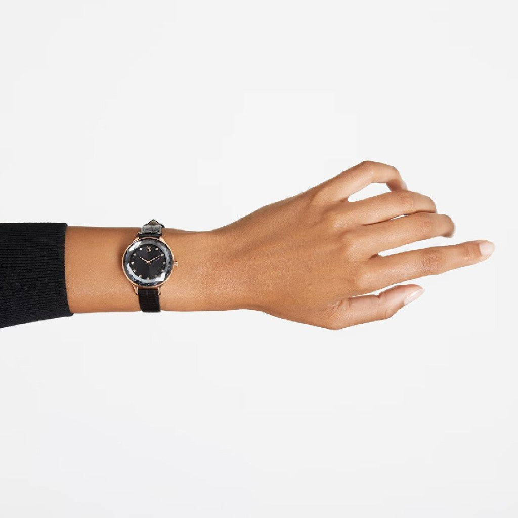 Swarovski Octea Nova Black Dial Black Leather Strap Watch for Women - 5650033 Buy Now By Swarovski