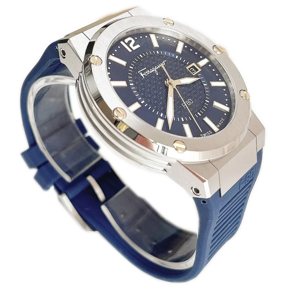 Salvatore Ferragamo F-80 Blue Dial Blue Rubber Strap Watch For Men - SFHY01022 Buy Now By Salvatore Ferragamo