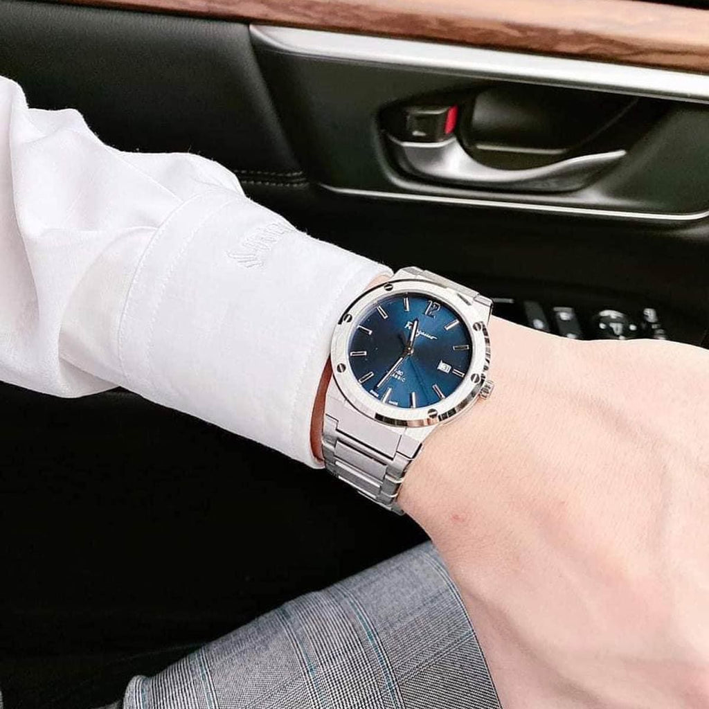 Salvatore Ferragamo F-80 Classic Blue Dial Silver Steel Strap Watch for Men - SFDT01320 Buy Now By Salvatore Ferragamo