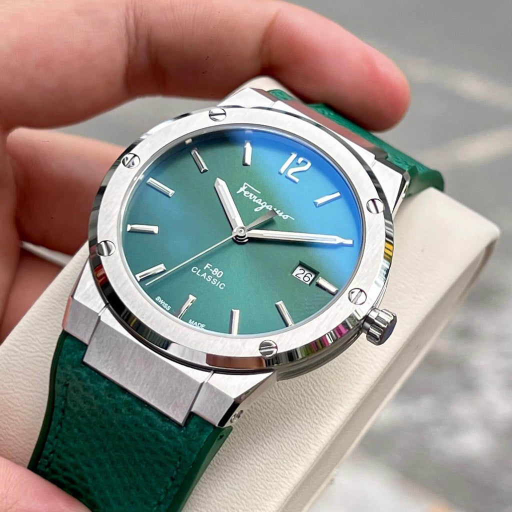 Salvatore Ferragamo F-80 Classic Green Dial Green Leather Strap Watch for Men - SFDT00119 Buy Now By Salvatore Ferragamo