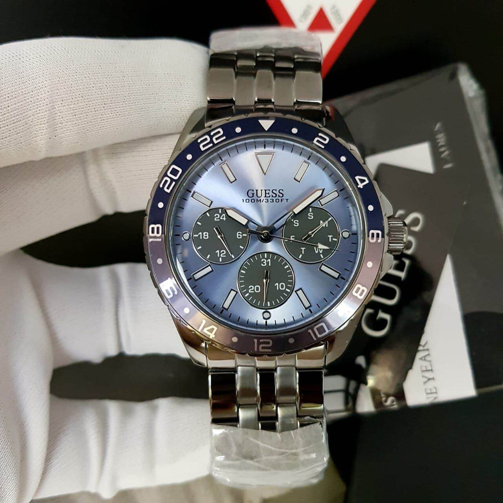 Guess Odyssey Quartz Blue Dial Gunmetal Steel Strap Watch For Men - W1107G5 Buy Now By Guess