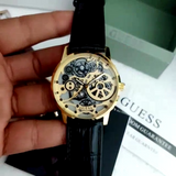 Guess Gadget Gold Dial Black Leather Strap Watch for Men - GW0570G1 Buy Now By Guess