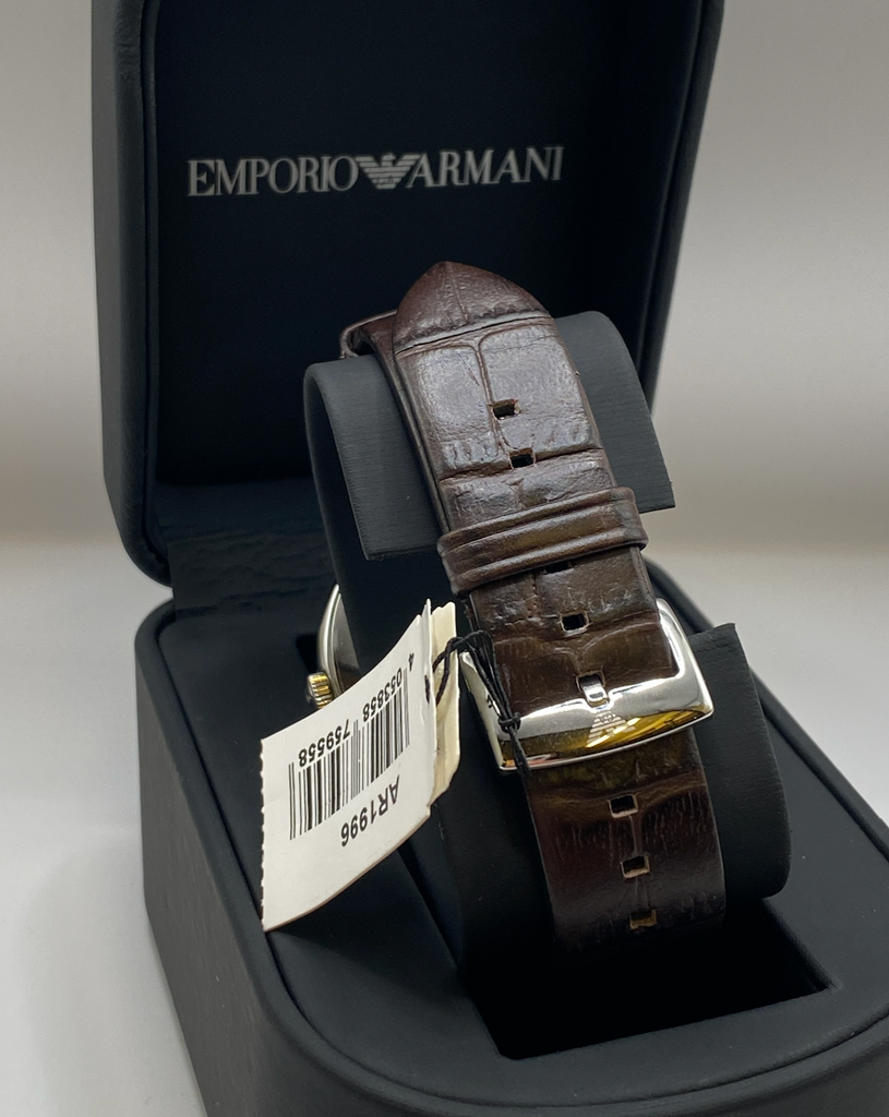 Emporio Armani Luigi Quartz Gray Dial Brown Leather Strap Watch For Men - AR1996