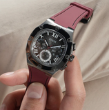 Guess Headline Multifunction Grey Dial Burgundy Silicone Strap Watch For Men - GW0571G4 Buy Now By Guess