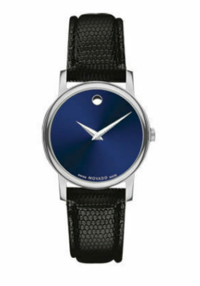 Movado Museum Blue Dial Black Leather Strap Watch For Women - 2100010 Buy Now By Movado