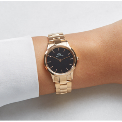 Daniel Wellington Iconic Link Black Dial Rose Gold Steel Strap Watch for Women - DW00100212 Buy Now By Daniel Wellington