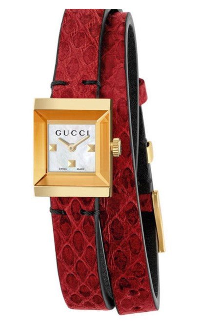 Gucci G Frame White Dial Red Leather Strap Watch For Women - YA128524 Buy Now By Gucci