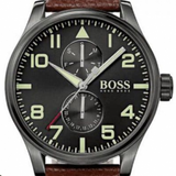 Hugo Boss Aeroliner Maxx Black Dial Brown Leather Strap Watch For Men - 1513079 Buy Now By Hugo Boss