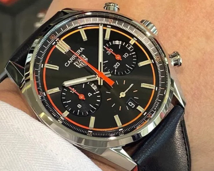 Tag Heuer Carrera Chronograph Black Dial Black Leather Strap Watch for Men - CBN201C.FC6542 Buy Now By Tag Heuer