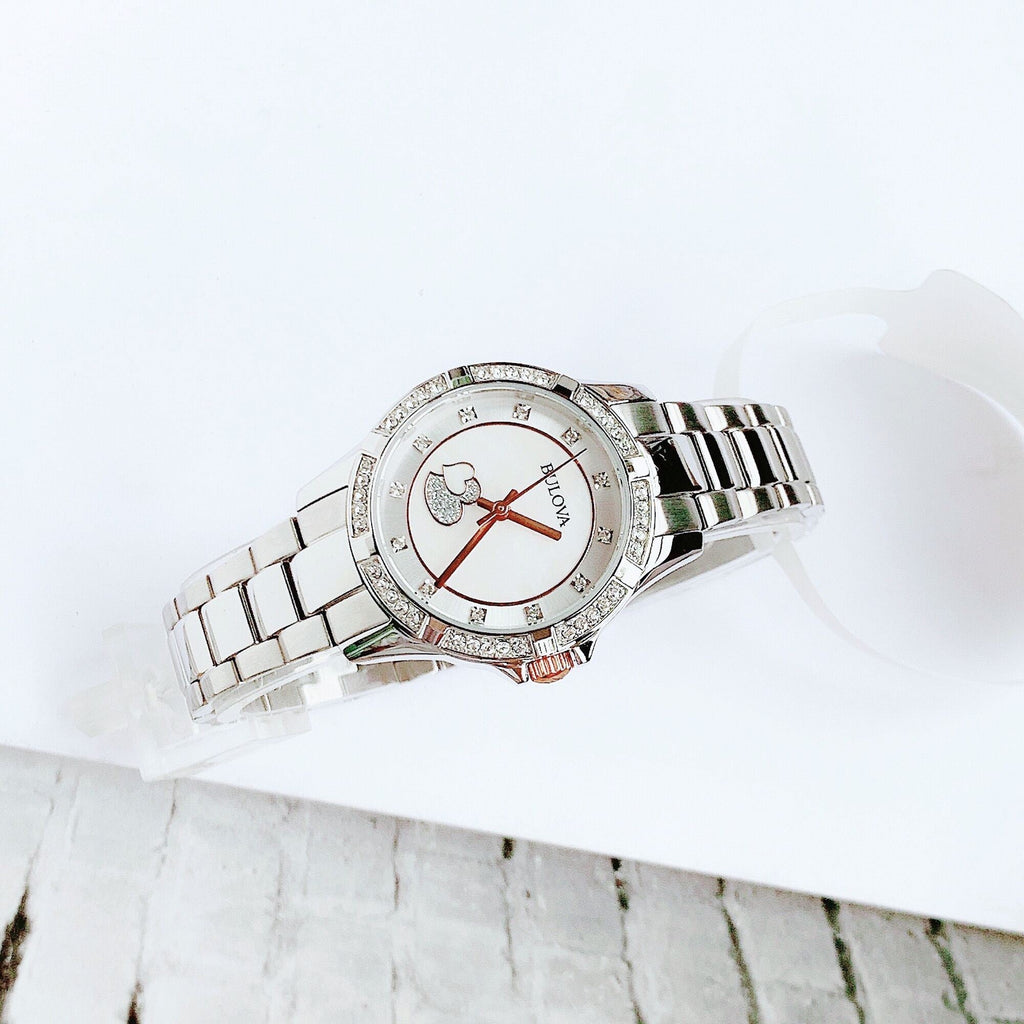 Bulova Crystal Collection Mother of Pearl Dial Silver Steel Strap Watch for Women - 98L232 Buy Now By Bulova