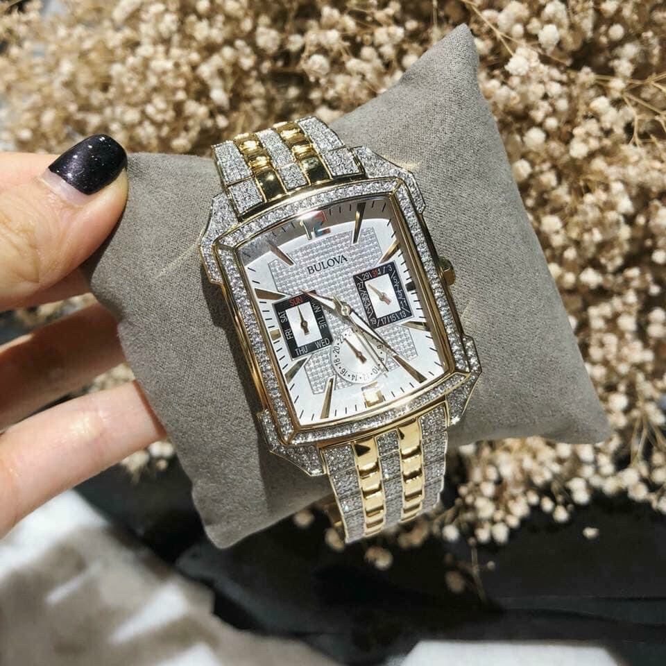 Bulova Crystal Chronograph White Dial Two Tone Steel Strap Watch for Men - 98C109 Buy Now By Bulova