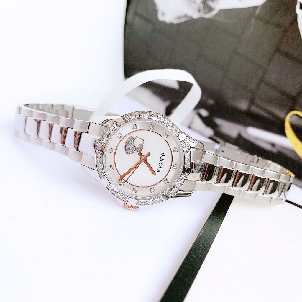 Bulova Crystal Collection Mother of Pearl Dial Silver Steel Strap Watch for Women - 98L232 Buy Now By Bulova