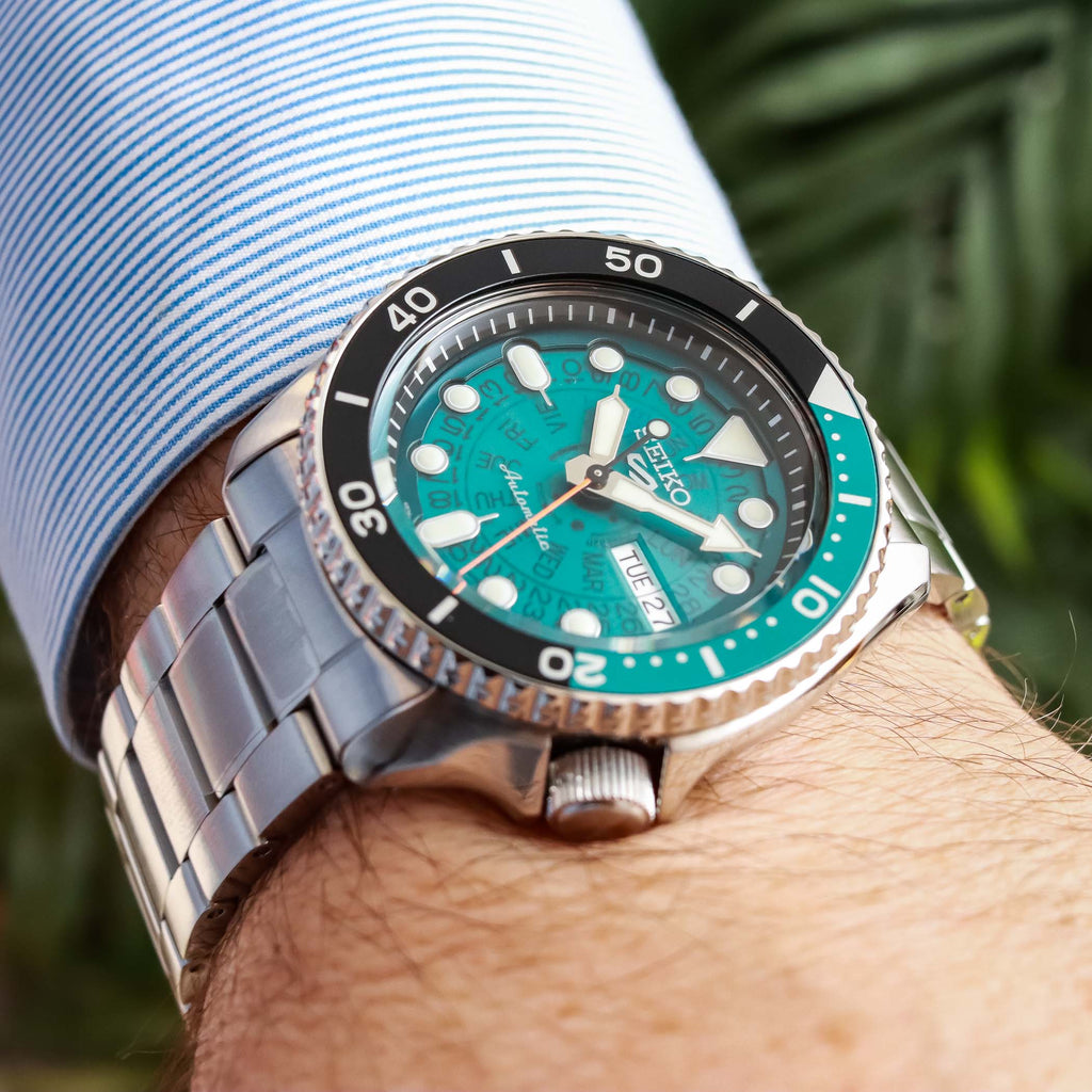 Seiko 5 Sports SKX Skeleton Green Dial Silver Steel Strap Watch For Men - SRPJ45K1 Buy Now By Seiko