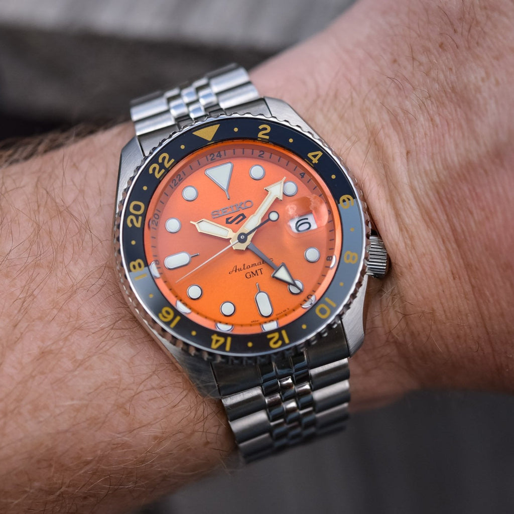 Seiko 5 Sports GMT Automatic Orange Dial Silver Steel Strap Watch For Men - SSK005K1 Buy Now By Seiko