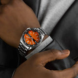 Seiko 5 Sports Double Hurricane Retro Orange Dial Silver Steel Strap Watch For Men - SRPK11K1 Buy Now By Seiko