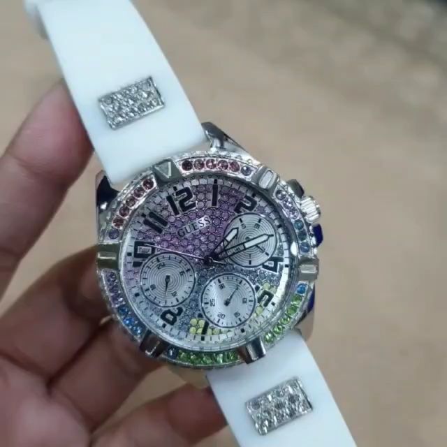 Guess Frontier Diamonds Silver Dial White Rubber Strap Watch for Women - GW0045L1 Buy Now By Guess