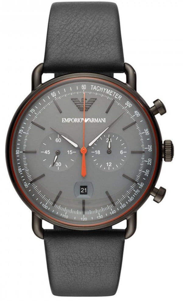 Emporio Armani Aviator Grey Dial Grey Leather Strap Watch For Men - AR11168 Buy Now By Emporio Armani