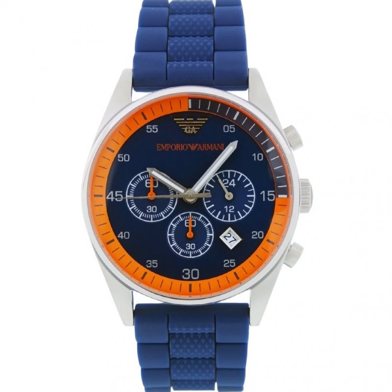 Emporio Armani Chronograph Blue Dial Blue Rubber Strap Watch For Men - AR5864 Buy Now By Emporio Armani