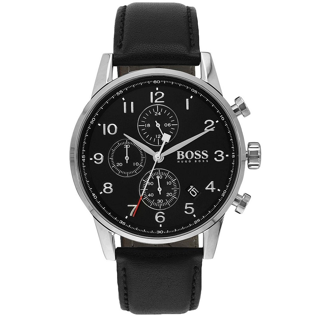Hugo Boss Navigator Black Dial Black Leather Strap Watch for Men - 1513678 Buy Now By Hugo Boss