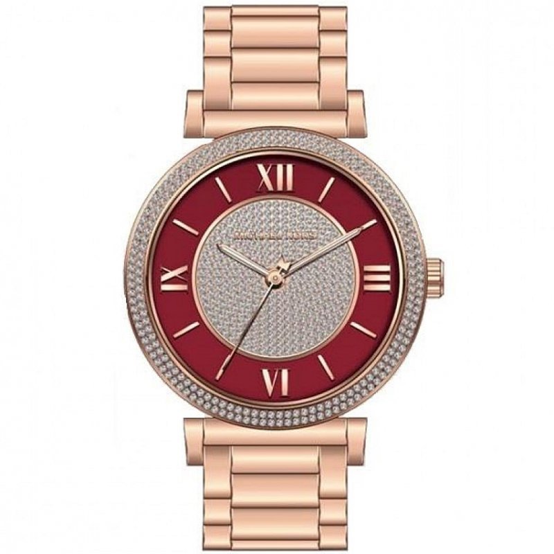 Michael Kors Caitlin Red Dial Rose Gold Stainless Steel Strap Watch for Women - MK3377 Buy Now By Michael Kors
