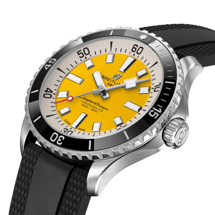 Breitling Superocean Automatic 42mm Yellow Dial Black Rubber Strap Watch for Men - A17375211/1S1 Buy Now By Breitling