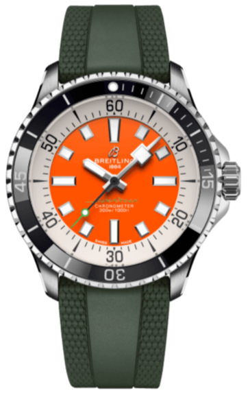 Breitling Superocean Automatic 42mm Kelly Slater Limited Edition Orange Dial Green Rubber Strap Watch for Men - A173751A101S1 Buy Now By Breitling