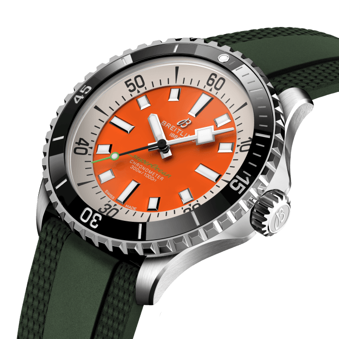 Breitling Superocean Automatic 42mm Kelly Slater Limited Edition Orange Dial Green Rubber Strap Watch for Men - A173751A101S1 Buy Now By Breitling