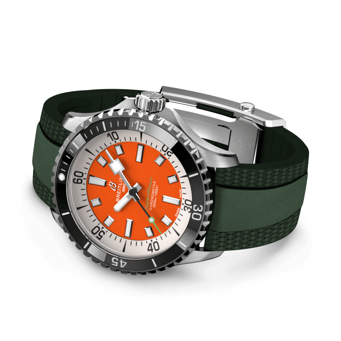 Breitling Superocean Automatic 42mm Kelly Slater Limited Edition Orange Dial Green Rubber Strap Watch for Men - A173751A101S1 Buy Now By Breitling