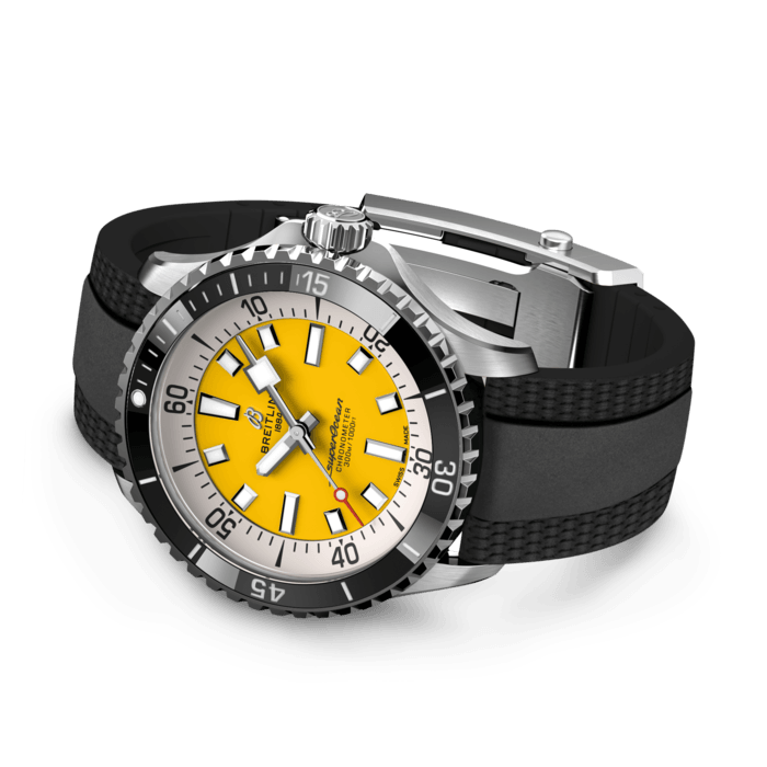 Breitling Superocean Automatic 42mm Yellow Dial Black Rubber Strap Watch for Men - A17375211/1S1 Buy Now By Breitling